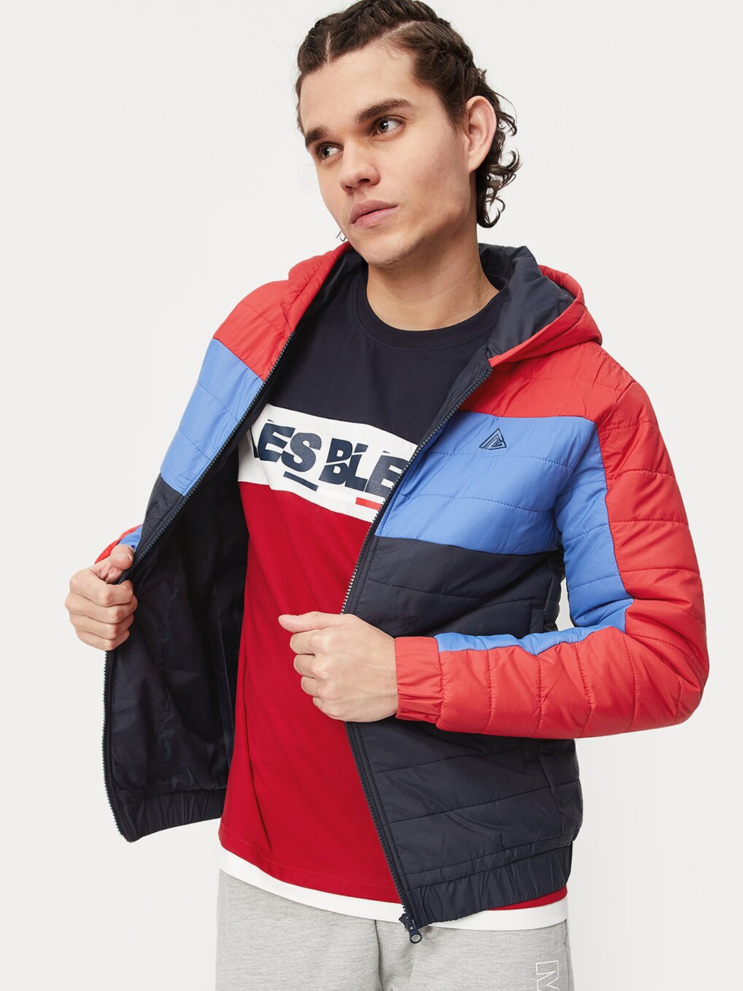 

max Men Blue Colourblocked Windcheater Sporty Jacket