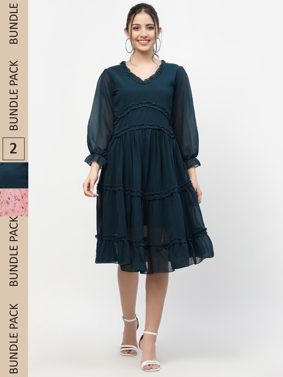 

MISS AYSE Pack Of 2 Teal & Peach Fit & Flare Dresses
