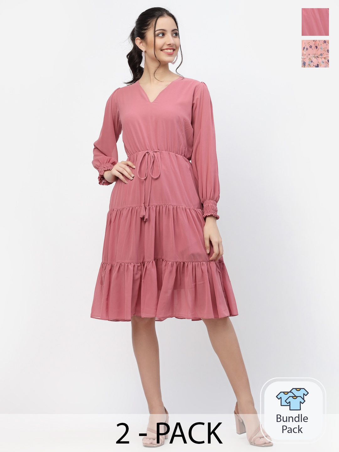 

MISS AYSEPack Of 2 Peach Fit & Flare Dresses