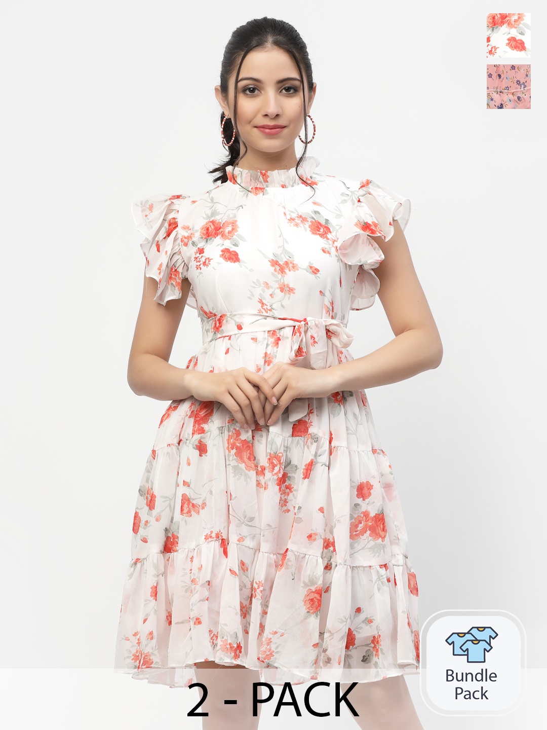 

MISS AYSE Women Pink & Lavender Pack Of 2 Floral Printed Dresses