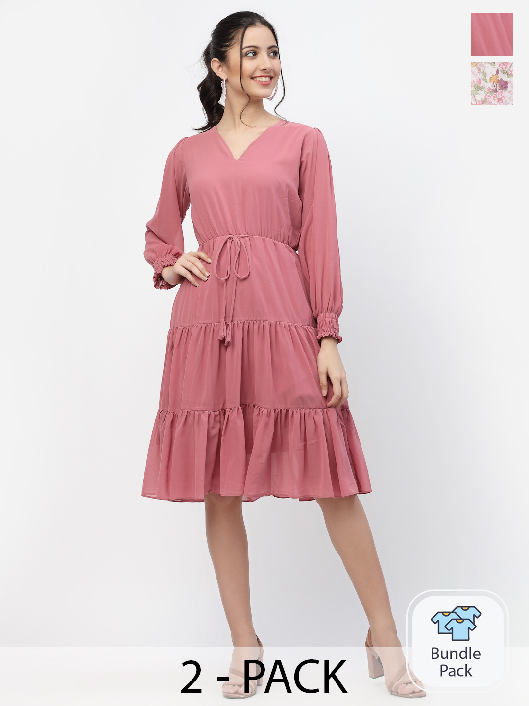 

MISS AYSE White & Pink Pack Of 2 Floral Printed Fit & Flare Dresses