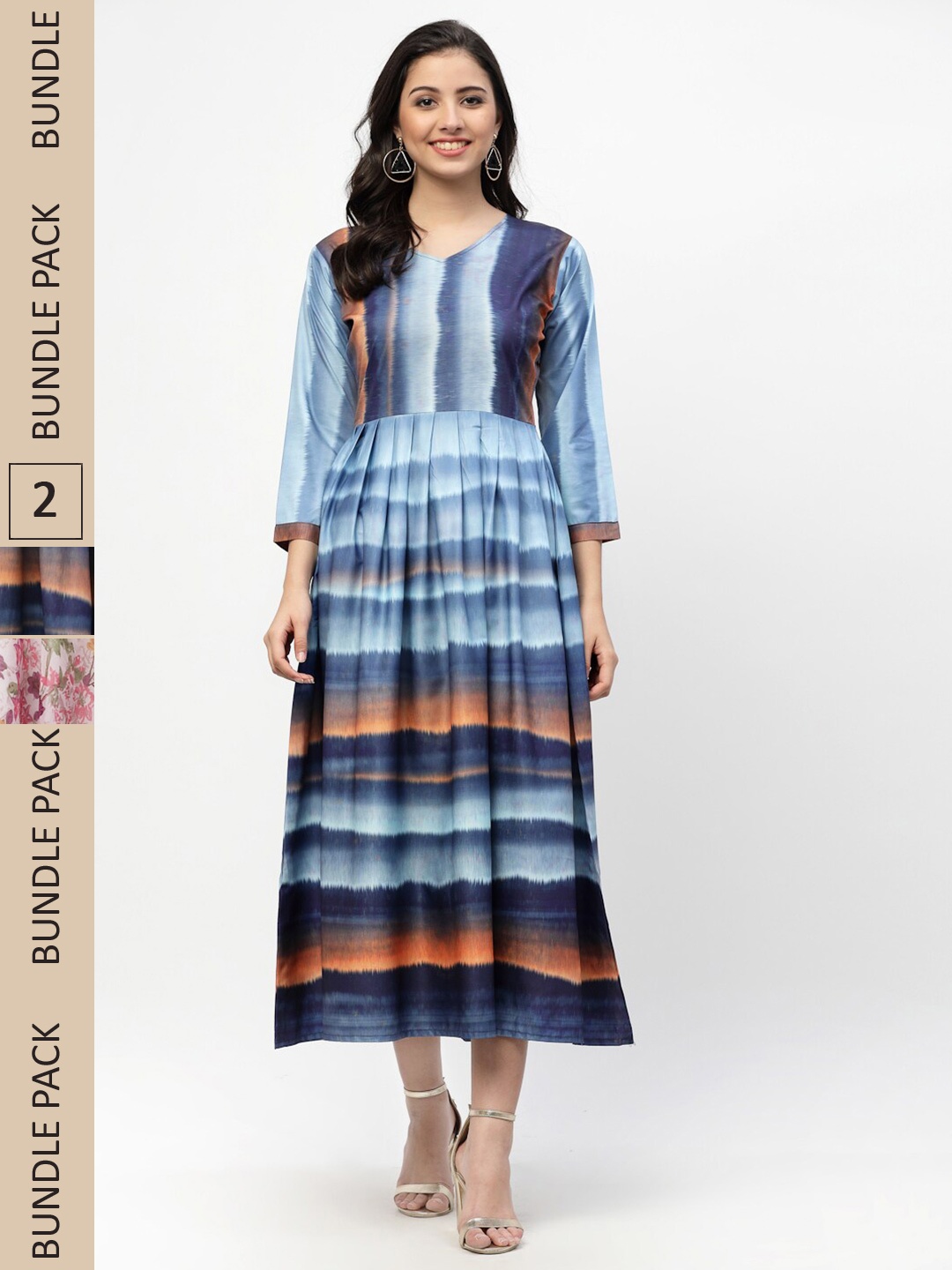 

MISS AYSE Blue & Off White Pack of 2 Floral Georgette Dresses