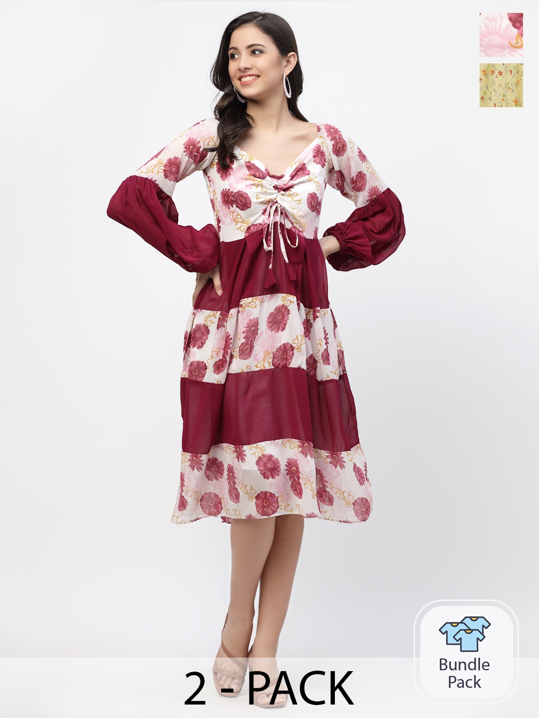 

MISS AYSE Yellow & Red Pack of 2 Floral Midi Dress