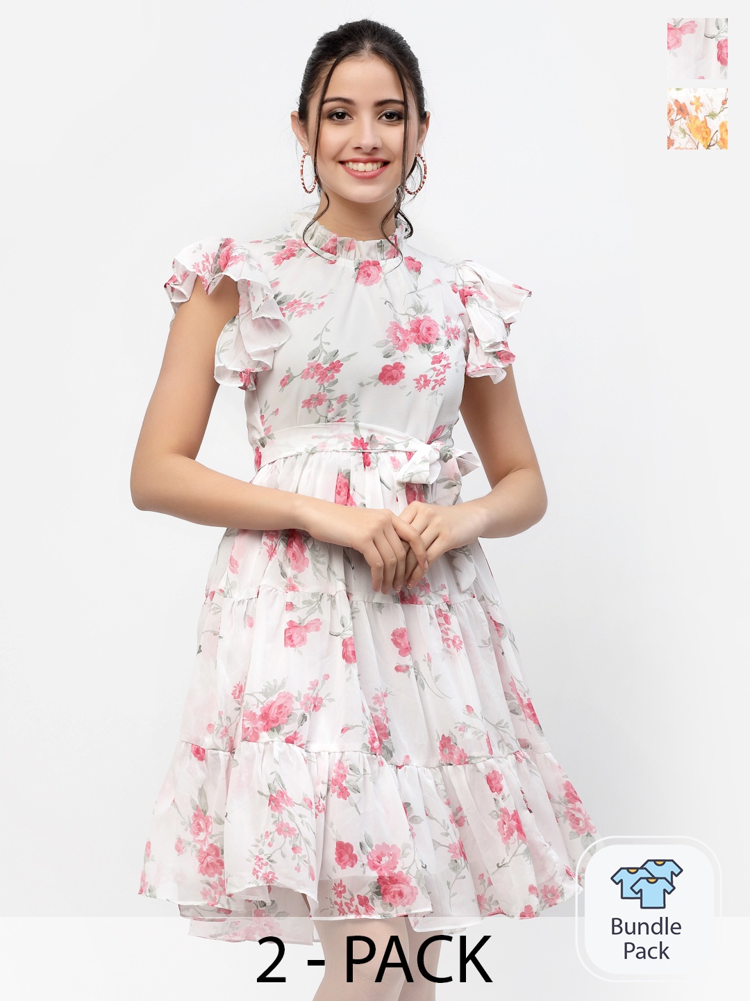 

MISS AYSE Off White Pack of 2 Floral Dresses