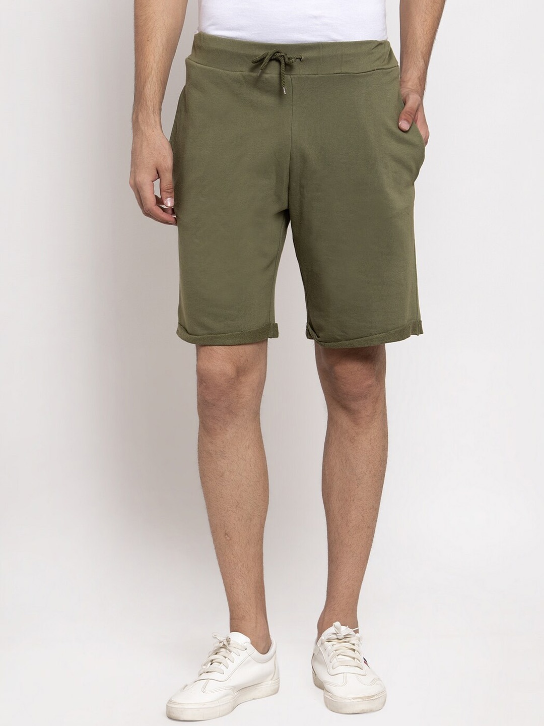 

DOOR74 Men Olive Green Cotton Shorts