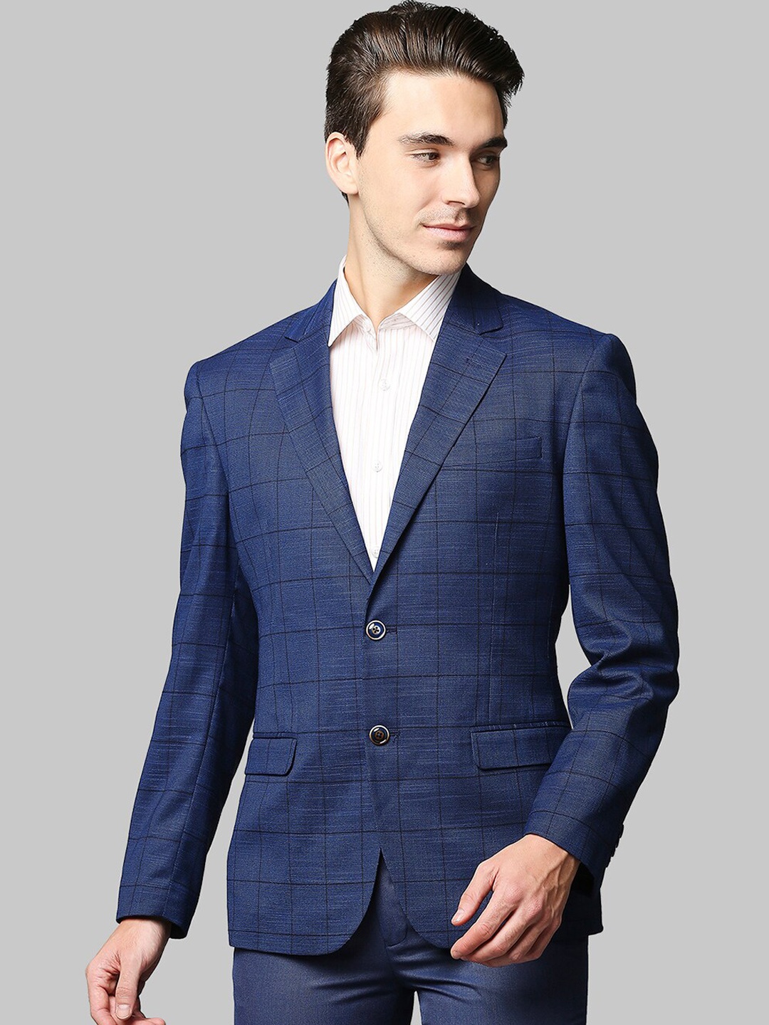 

Park Avenue Men Blue Checked Single-breasted Blazer