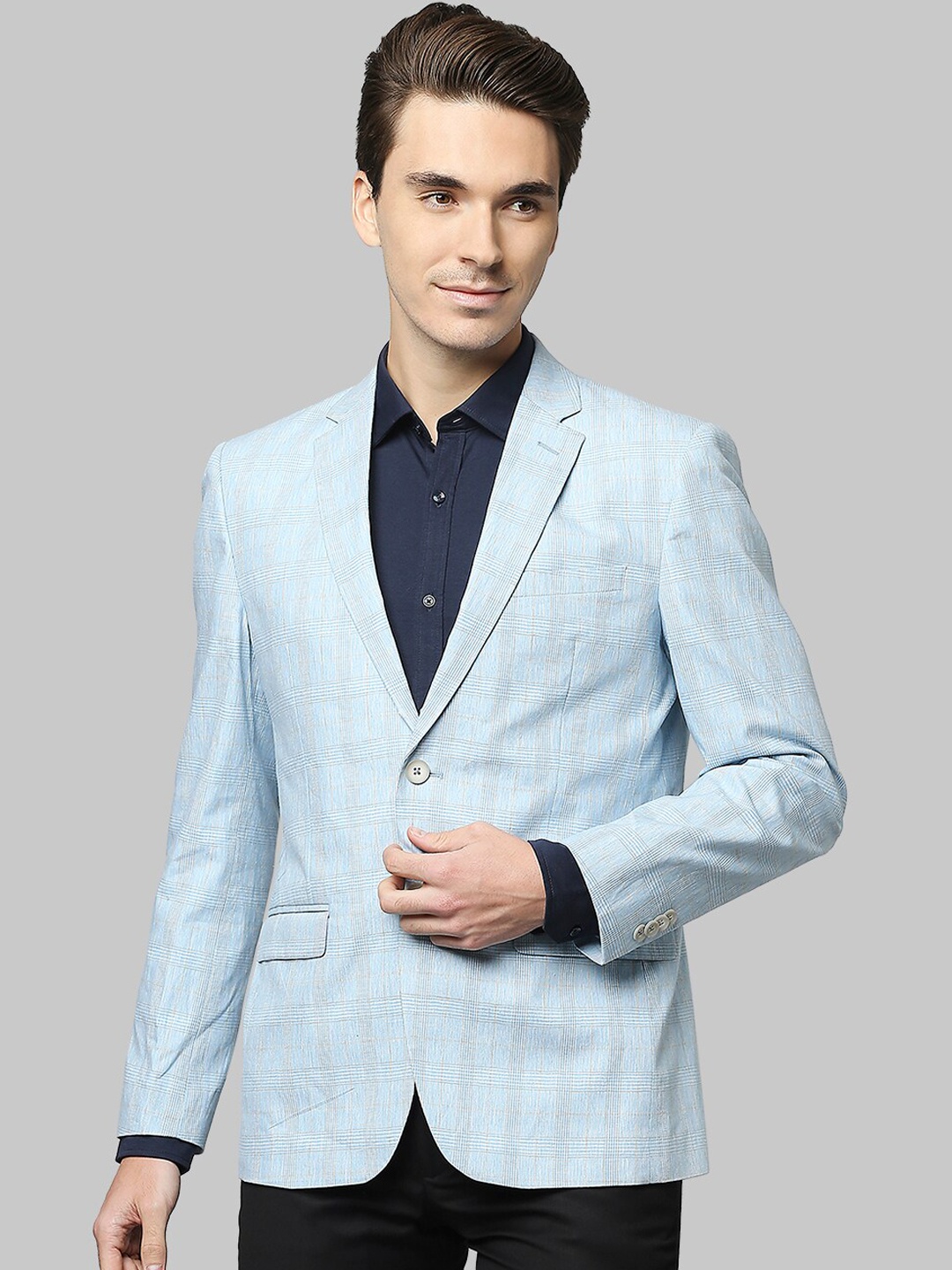 

Park Avenue Men Blue Checked Single Breasted Blazer