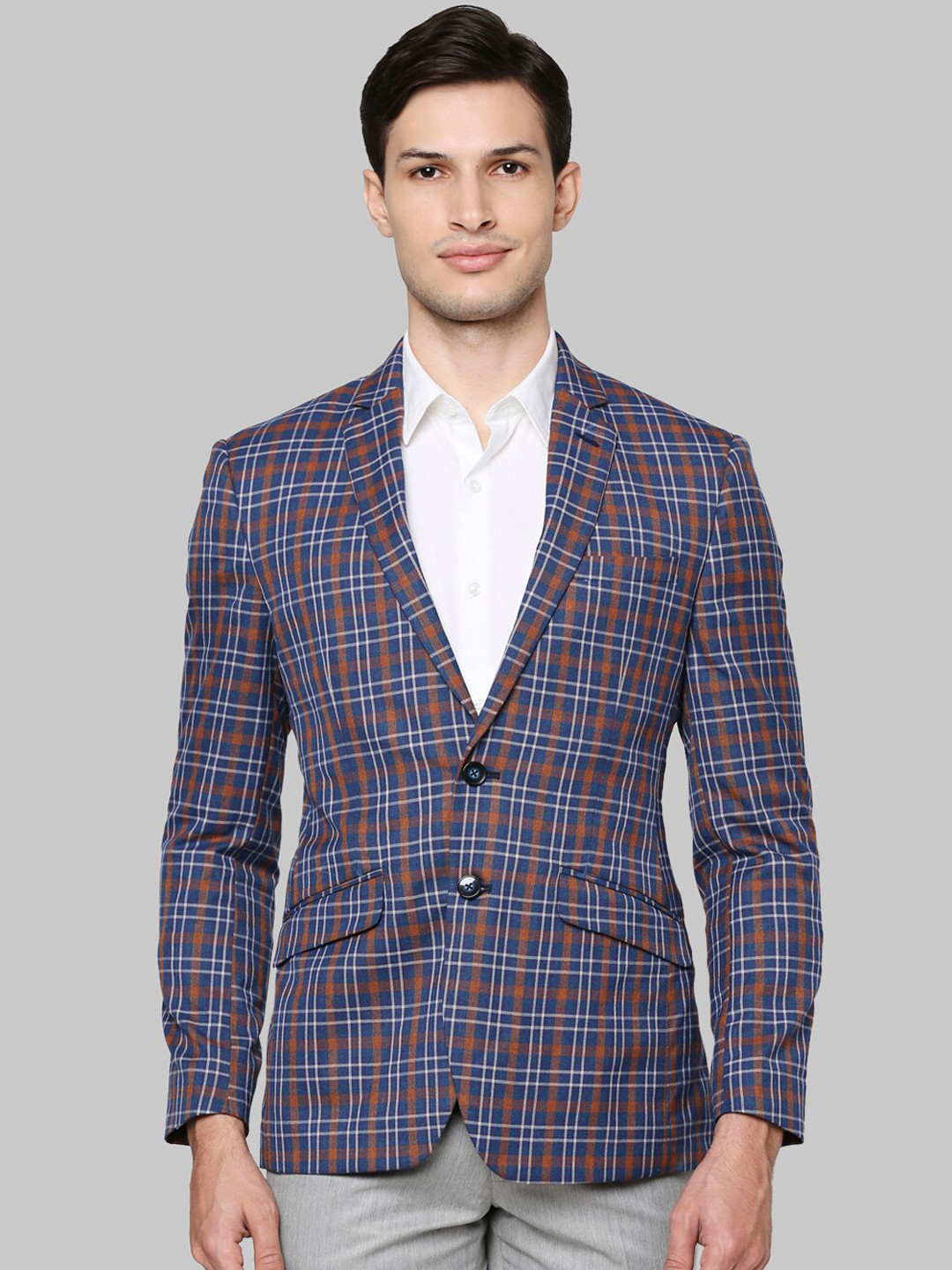 

Park Avenue Men Blue Checked Single Breasted Blazer