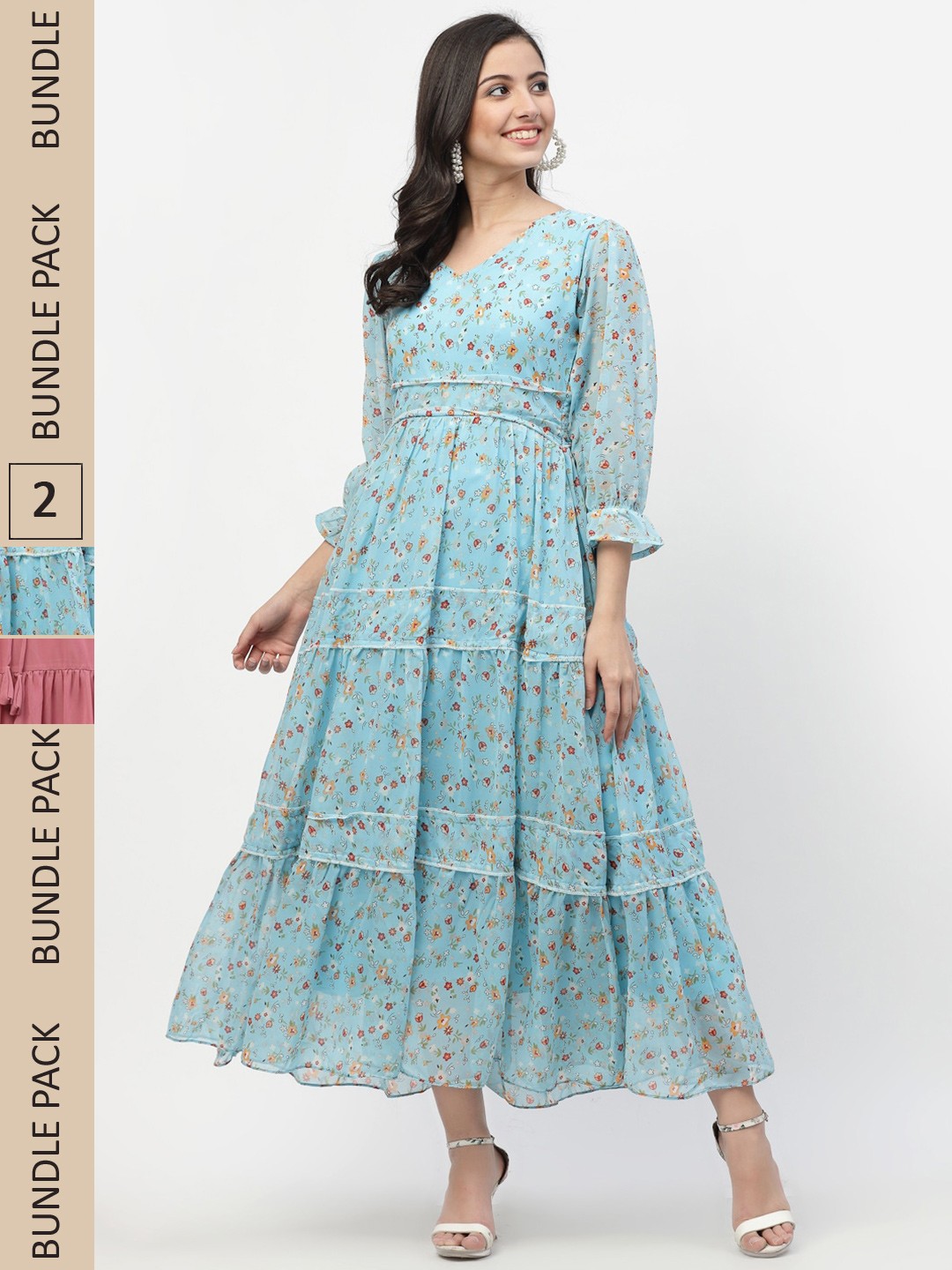 

MISS AYSE Turquoise Blue & Peach Pack of 2 Floral Maxi Dresses