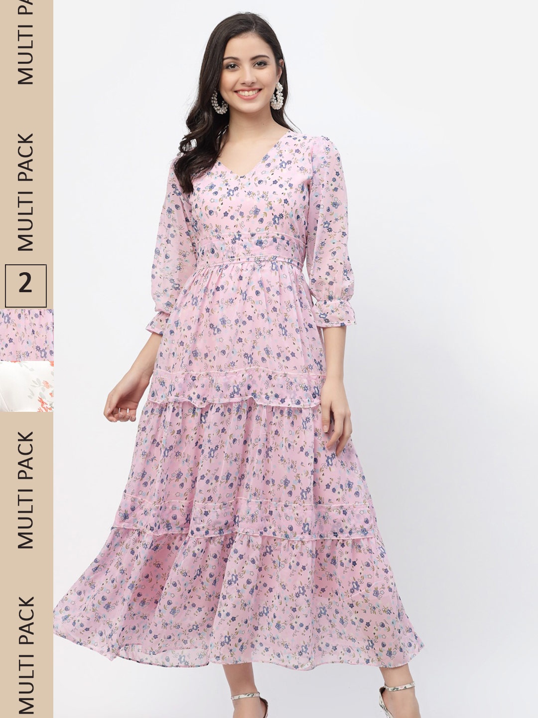 

MISS AYSE Pink & Off White Pack of 2 Floral Maxi Dress