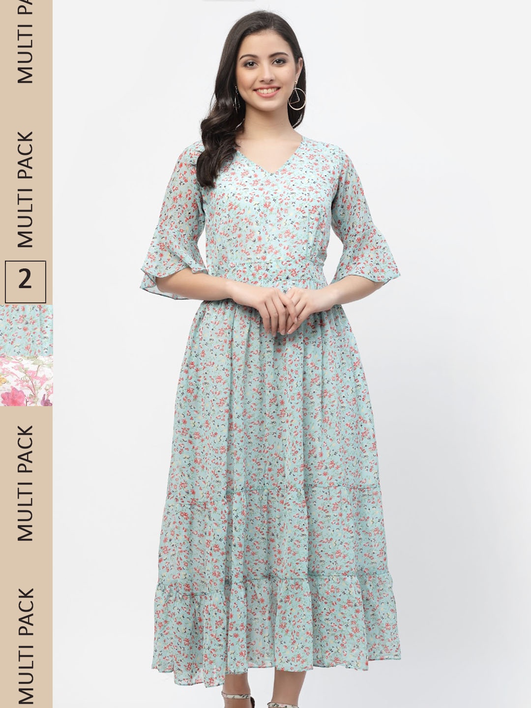 

MISS AYSE Sea Green & Off White Pack of 2 Floral Maxi Dresses