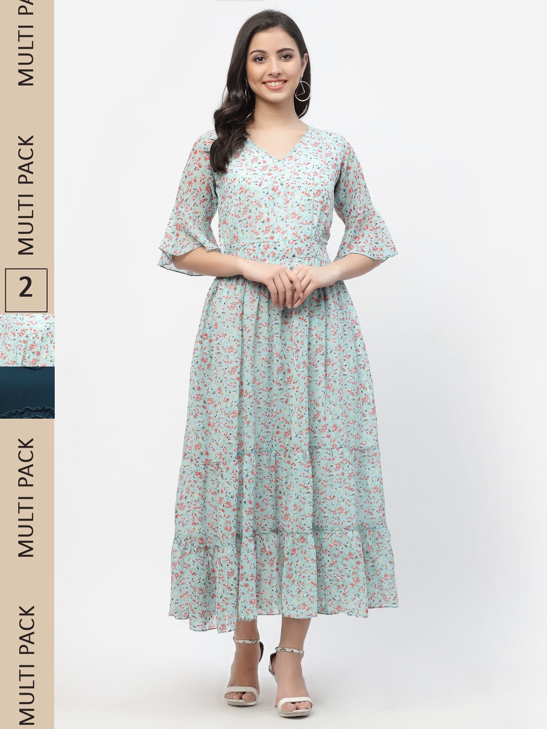 

MISS AYSE Teal & Sea Green Pack of 2 Floral Dresses