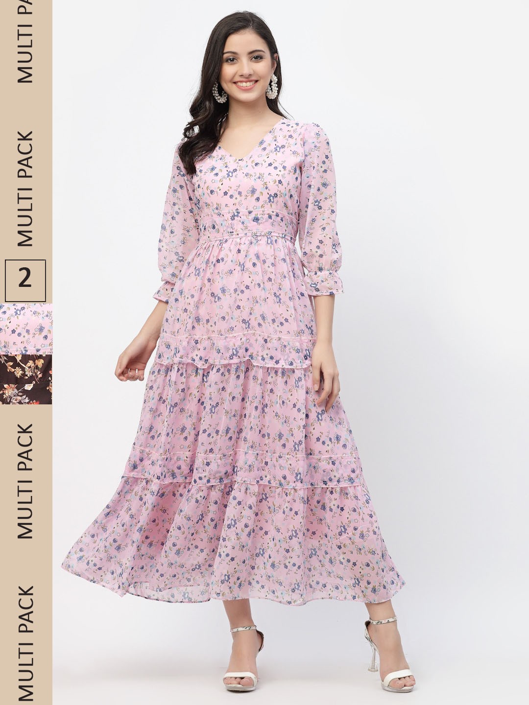 

MISS AYSE Pink & Coffee Brown Pack of 2 Floral Dresses