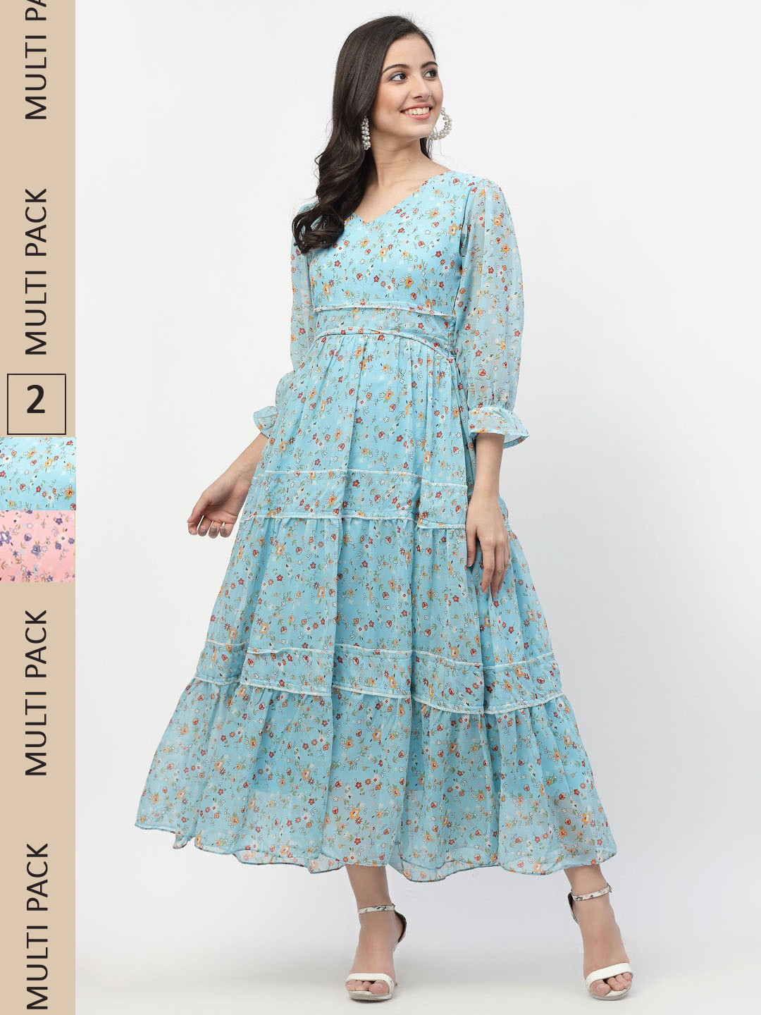 

MISS AYSE Turquoise Blue & Peach Pack of 2 Floral Maxi Dress