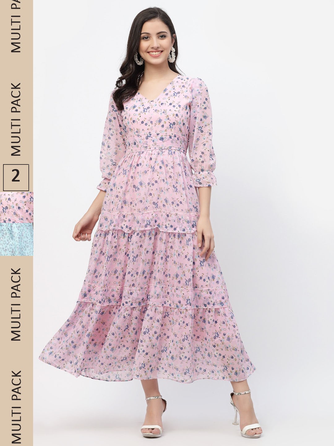 

MISS AYSE Pink & Blue Pack Of 2 Floral Georgette Maxi Dress