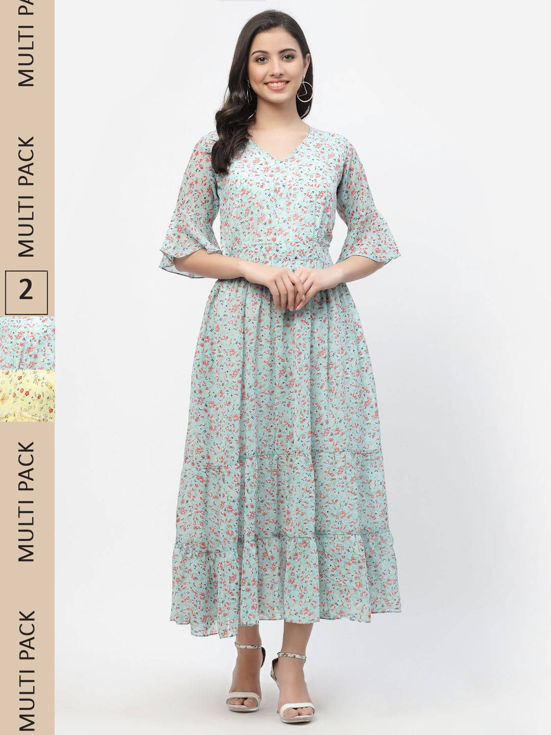 

MISS AYSE Blue & Yellow Pack Of 2 Floral Georgette Maxi Dress