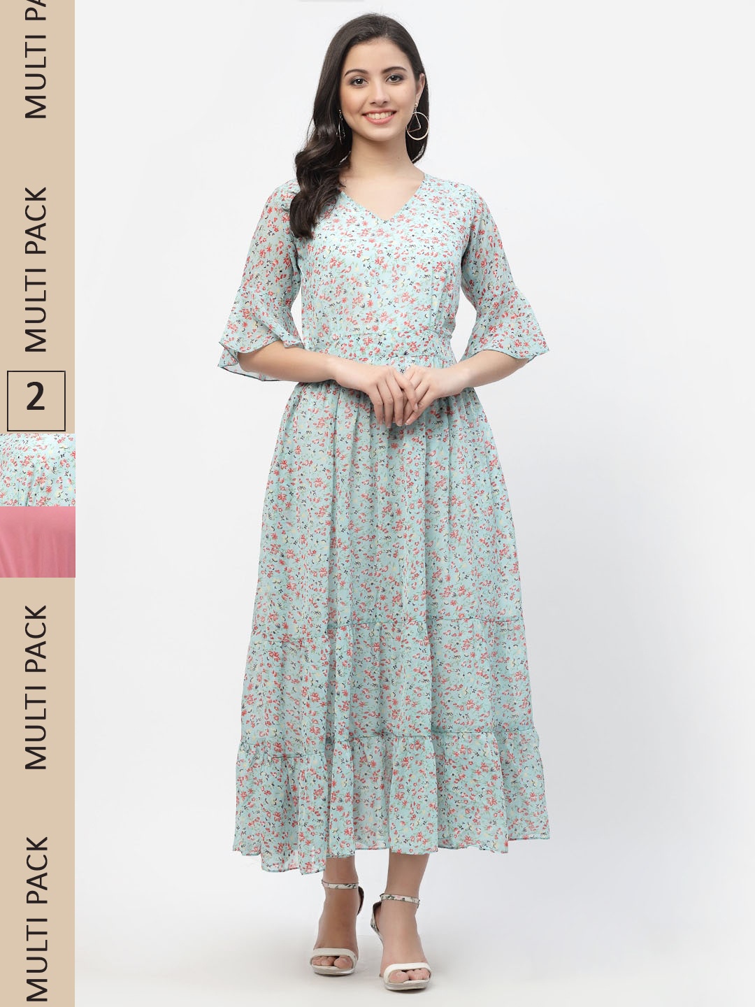 

MISS AYSE Blue & Peach Pack Of 2 Floral Georgette Maxi Dress