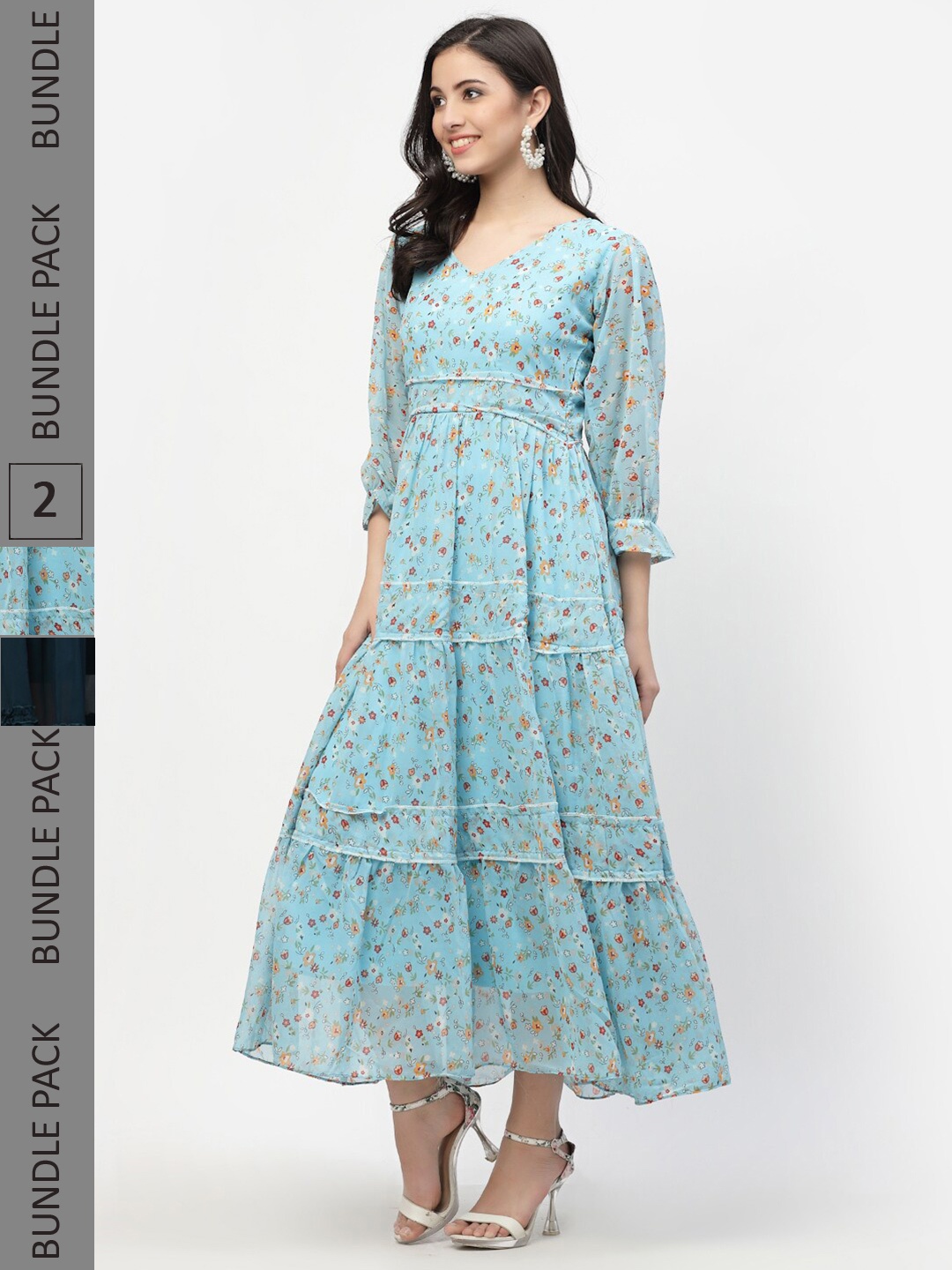 

MISS AYSE Pack Of 2 Turquoise Blue & Teal Georgette A-Line Midi Dress