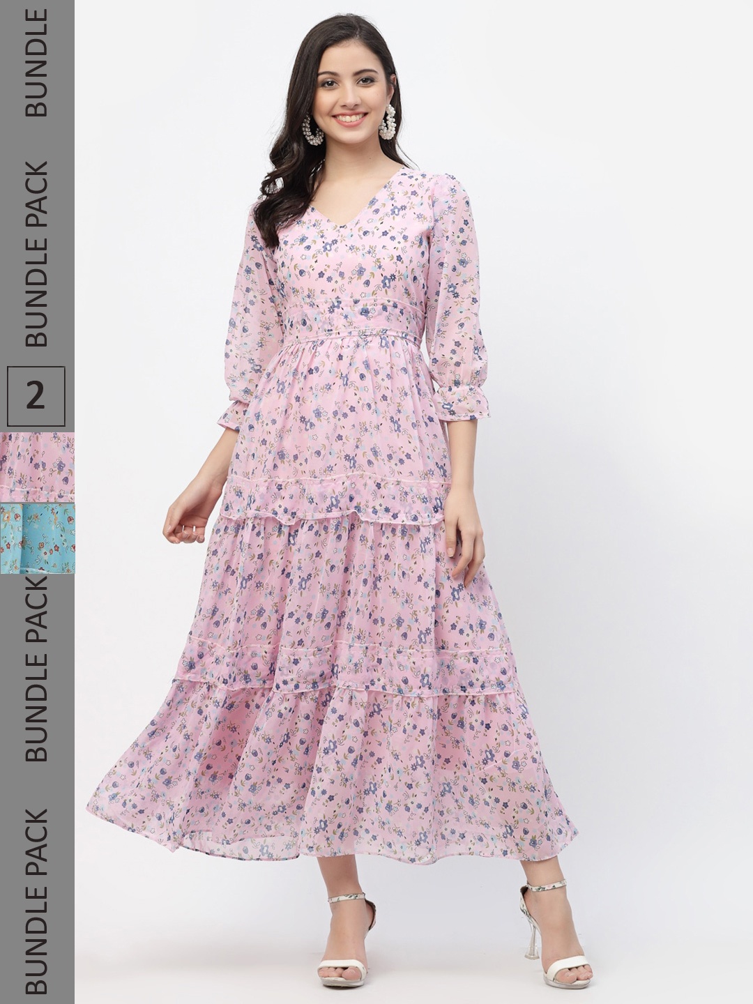 

MISS AYSE Pack of 2 Pink & Blue Floral Maxi Dress