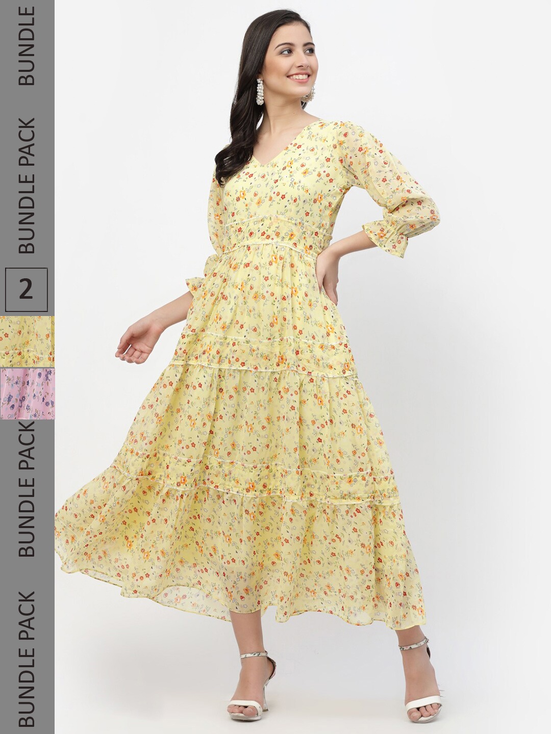 

MISS AYSE Pack of 2 Yellow & Pink Floral Maxi Dress