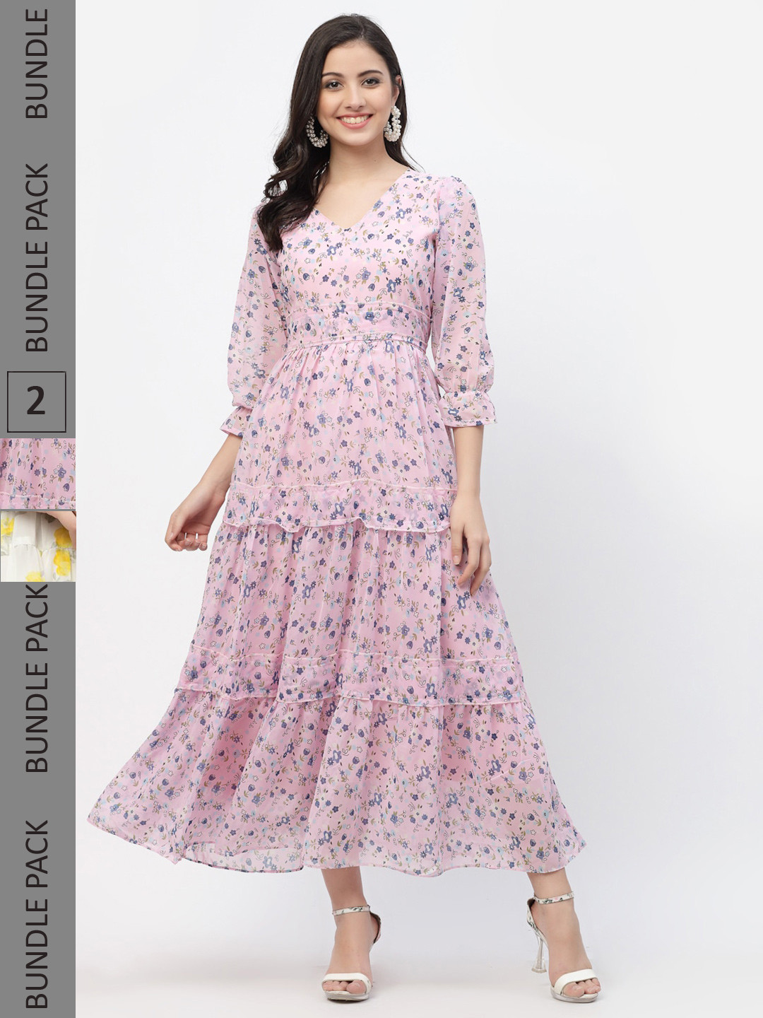 

MISS AYSE Pack of 2 Pink & Off White Floral Maxi Dress