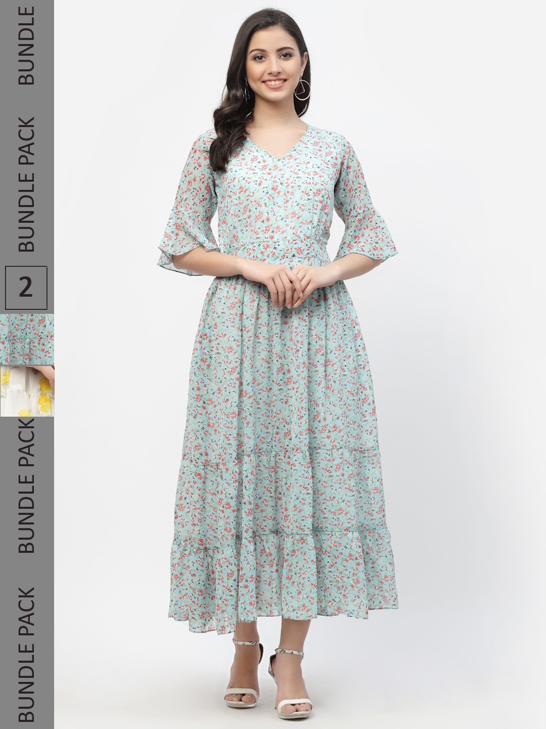 

MISS AYSE Pack of 2 Sea Green & Off White Floral Maxi Dress