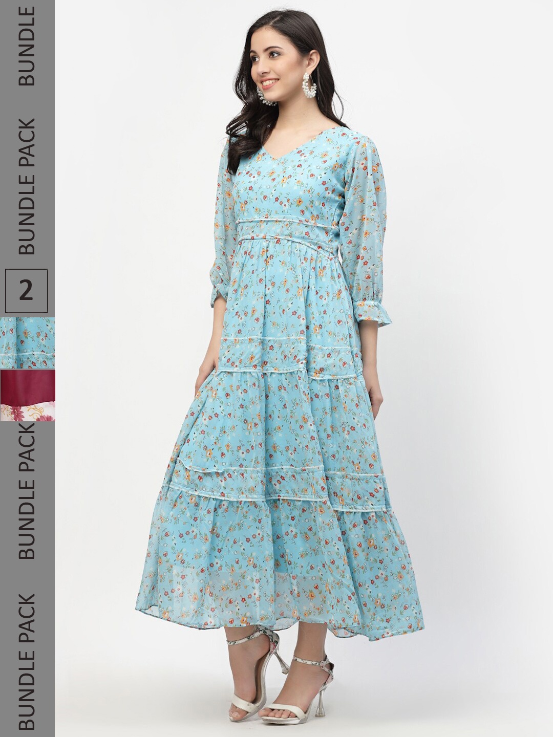 

MISS AYSE Pack of 2 Blue & Maroon Floral Maxi Dress