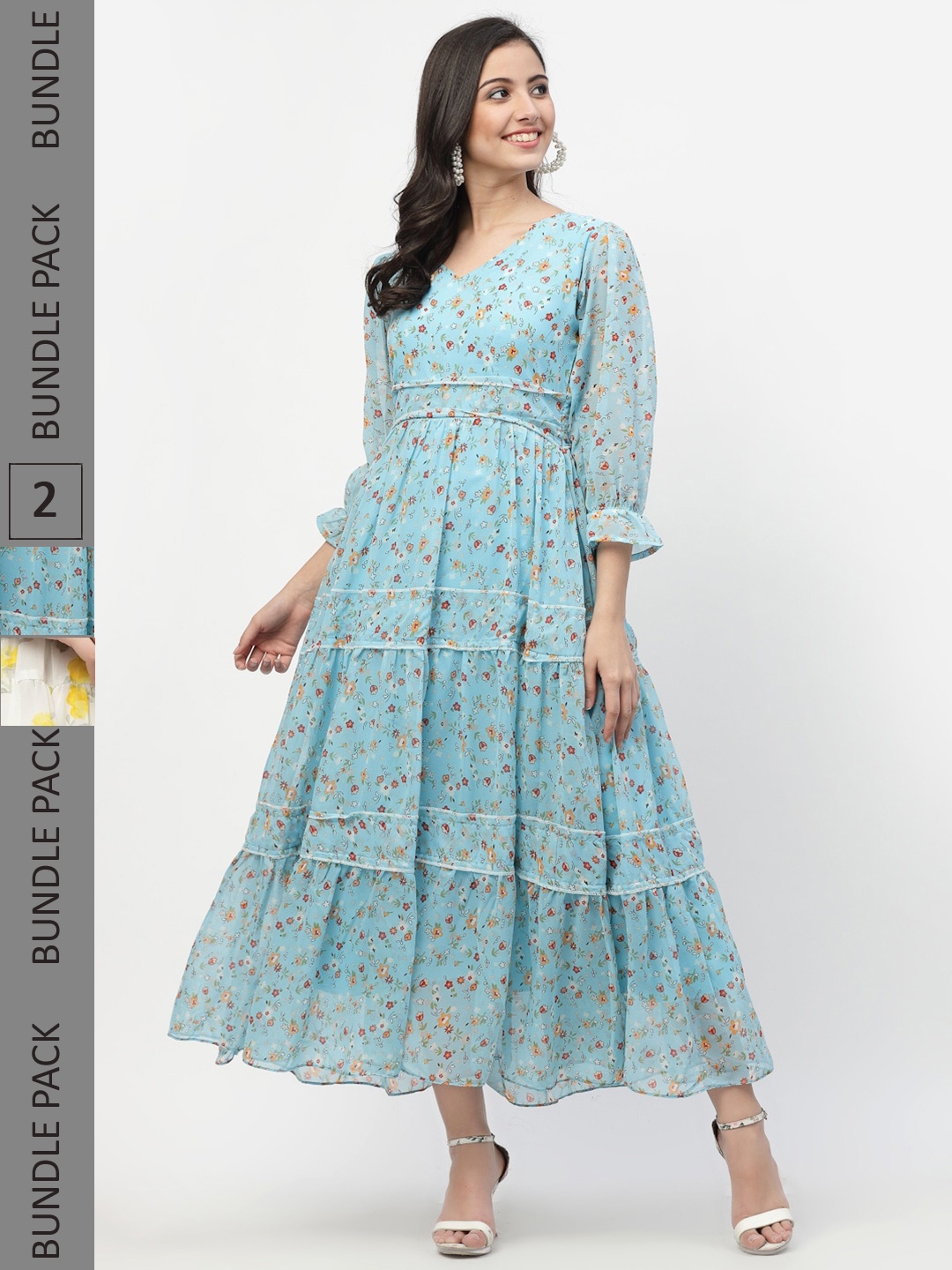 

MISS AYSE Pack of 2 Blue & Off White Floral Maxi Dress