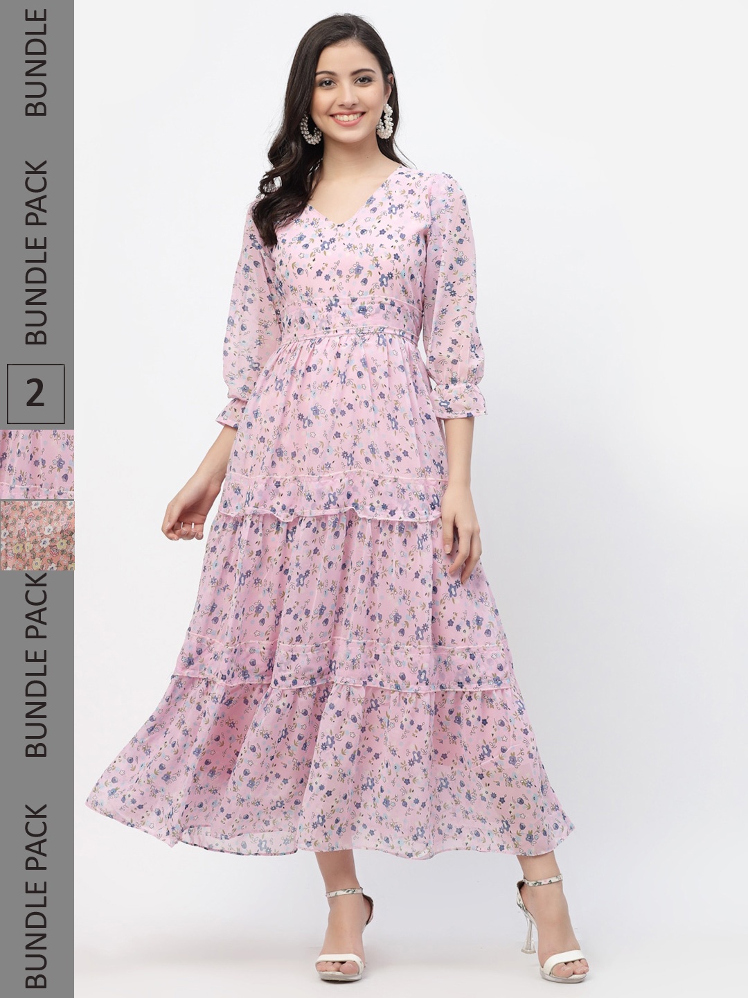 

MISS AYSE Pack of 2 Pink & Brown Floral Maxi Dress