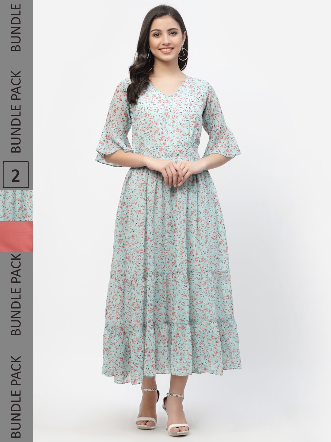 

MISS AYSE Pack of 2 Sea Green & Coral Floral Maxi Dress