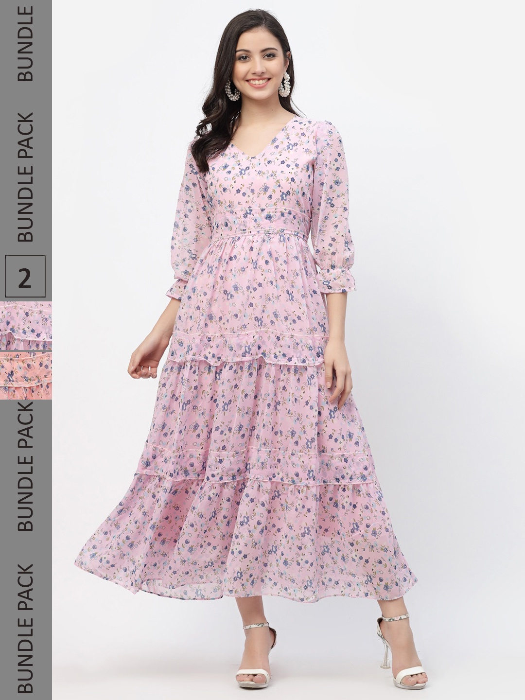 

MISS AYSE Pack of 2 Pink & Peach-Coloured Floral Maxi Dress