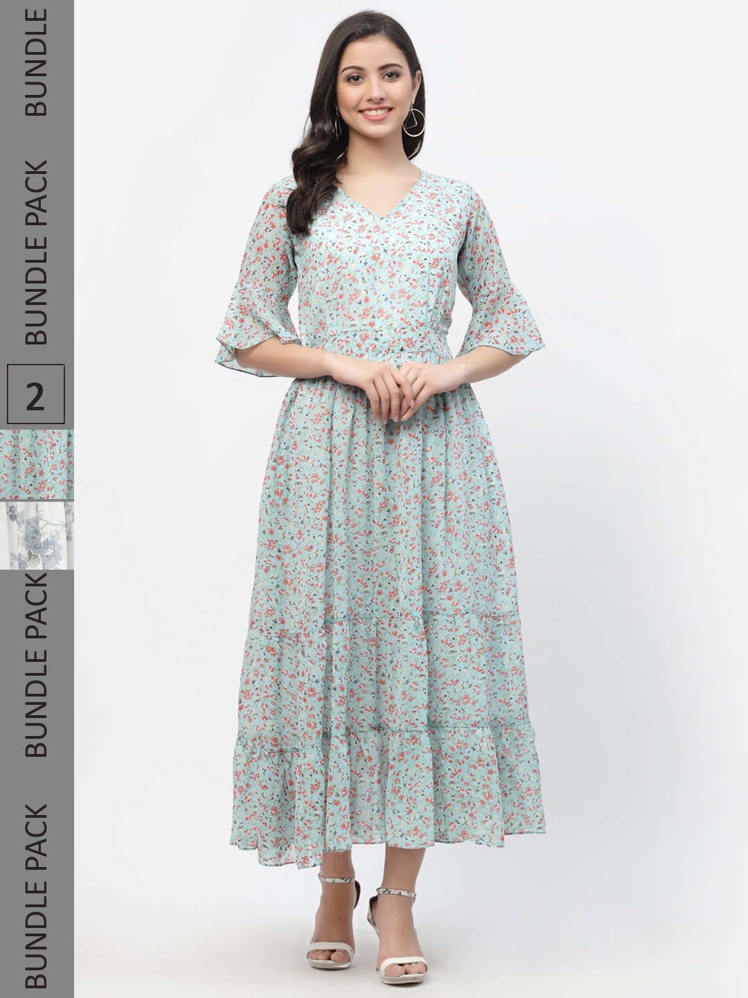

MISS AYSE Pack of 2 Sea Green & White Floral Maxi Dress