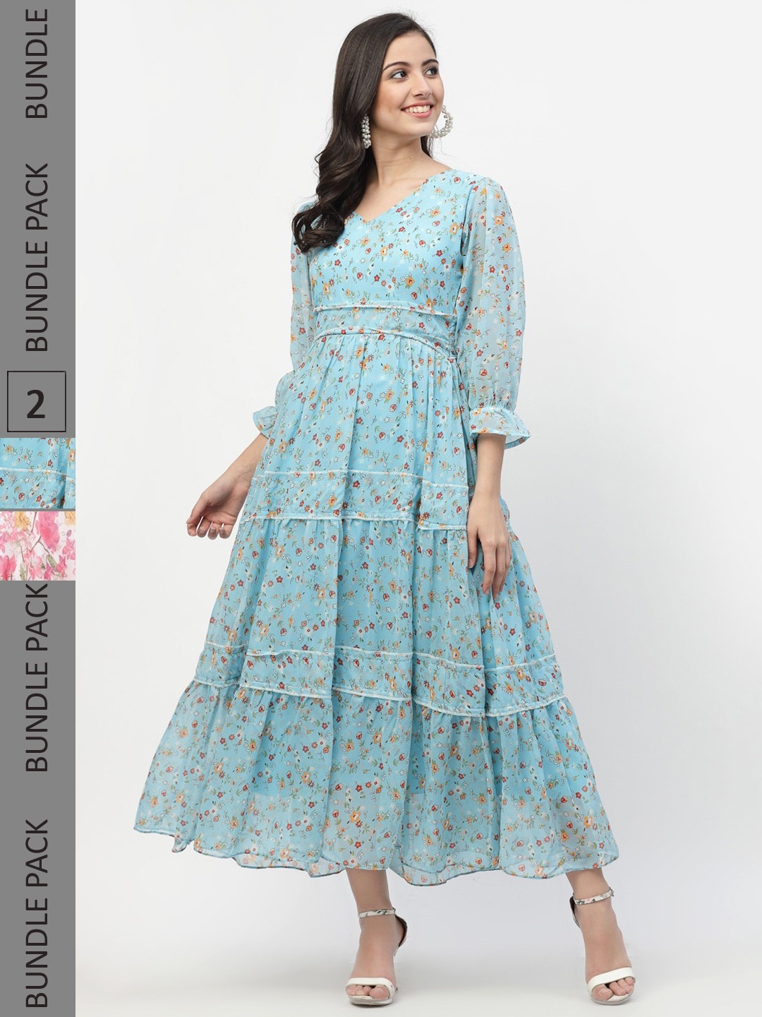 

MISS AYSE Blue & Brown Floral Georgette Maxi Dress Pack of 2