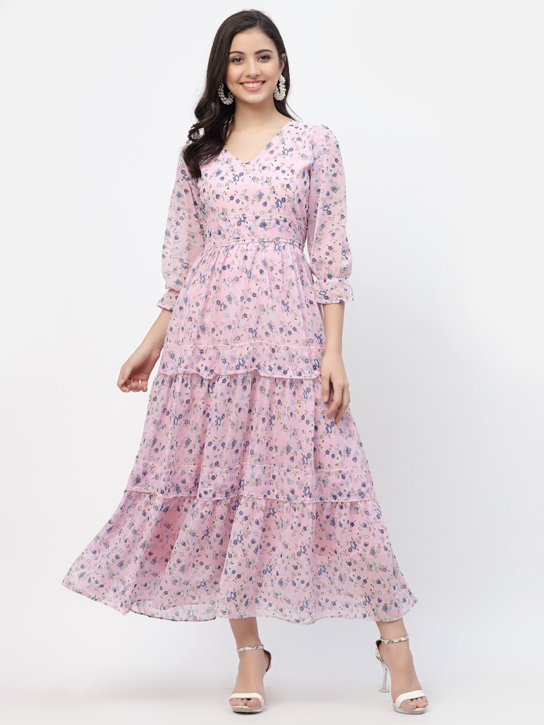 

MISS AYSE Pink & Brown Floral Georgette Ethnic Maxi Dress Pack of 2