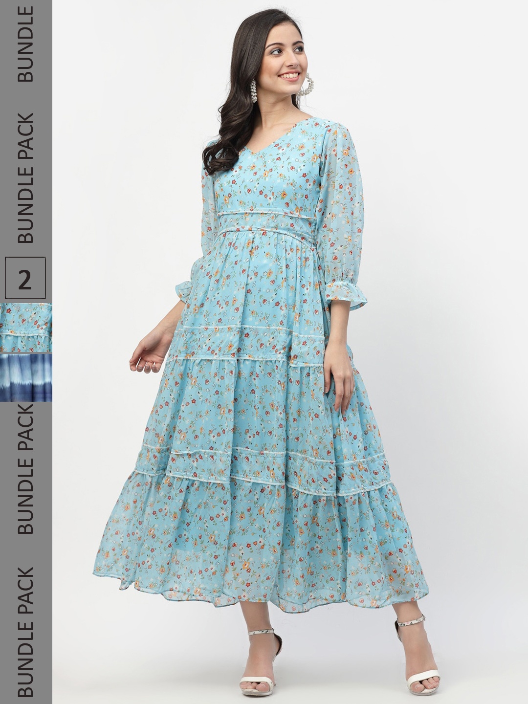 MISS AYSE Blue Floral Georgette Maxi Dress Pack of 2