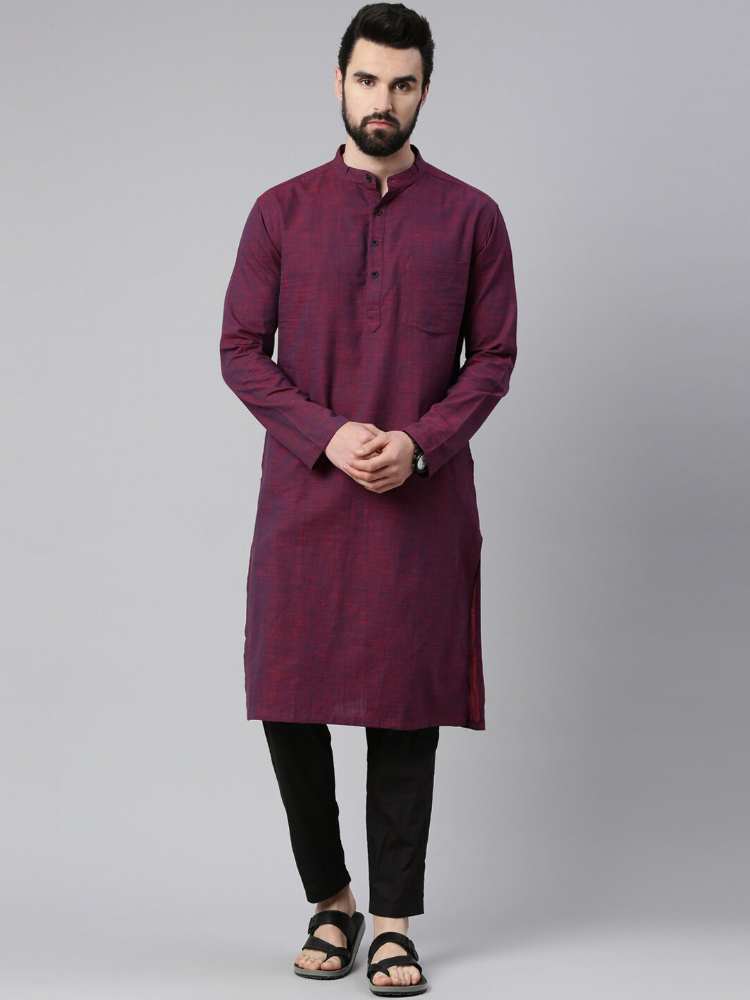 

WHITE HEART Mandarin Collar Regular Fit Pure Cotton Kurta, Purple
