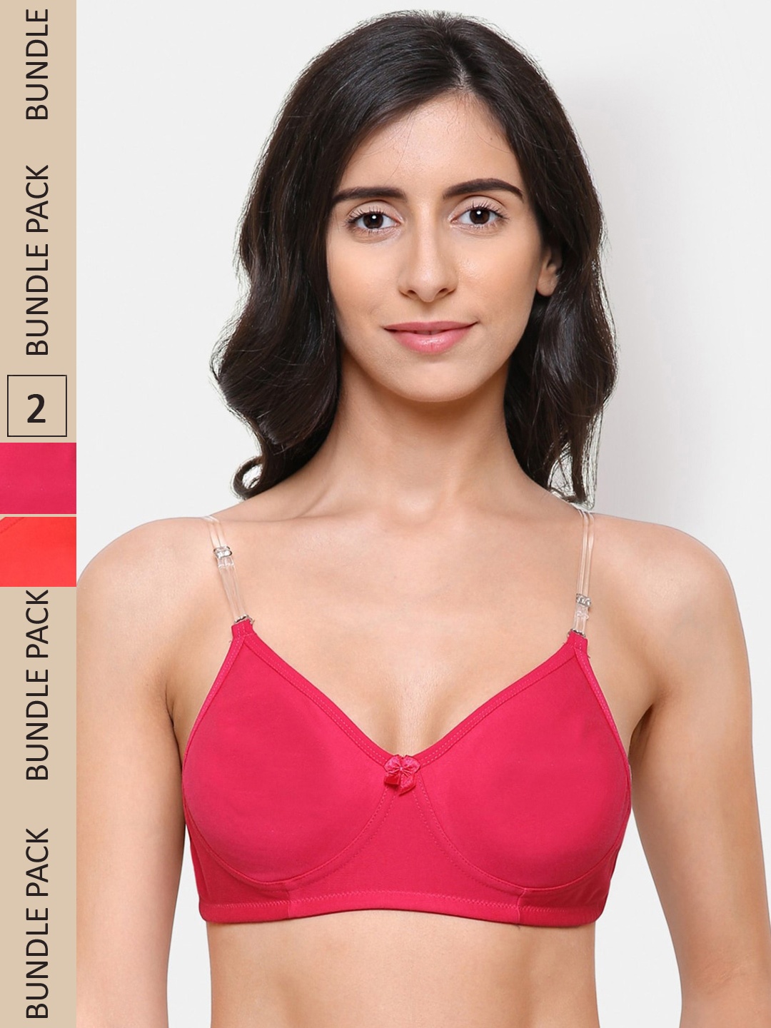 

College Girl Red & Pink Pack Of 2 Non-Wired Non Padded Cotton T-shirt Bras
