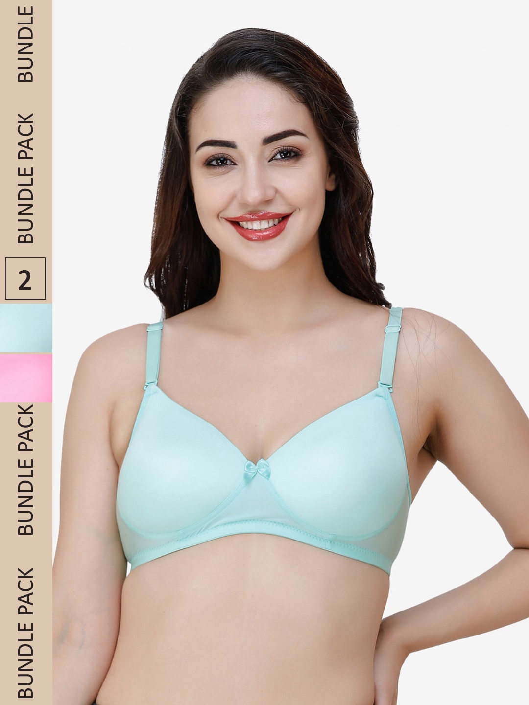 

College Girl Sea Green & Pink Pack Of 2 Underwired Lightly Padded T-shirt Bras