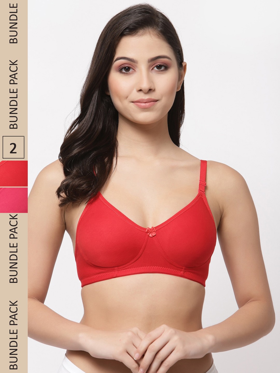 

College Girl Pink & Red Pack Of 2 Non Padded Non-Wired Cotton T-shirt Bras