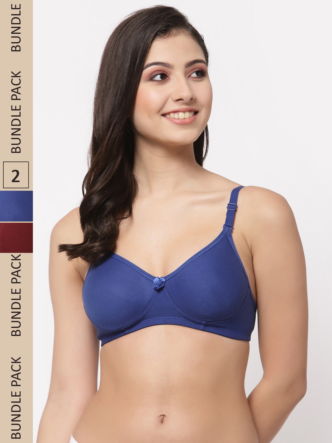 

College Girl Maroon & Navy Blue Pack Of 2 Non Padded Underwired Cotton T-shirt Bras
