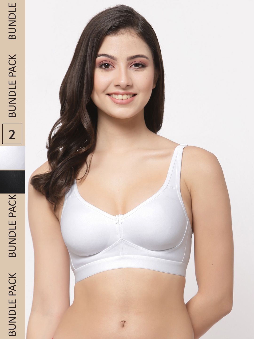 

College Girl White & Black Pack Of 2 Non Padded Underwired Cotton T-shirt Bras