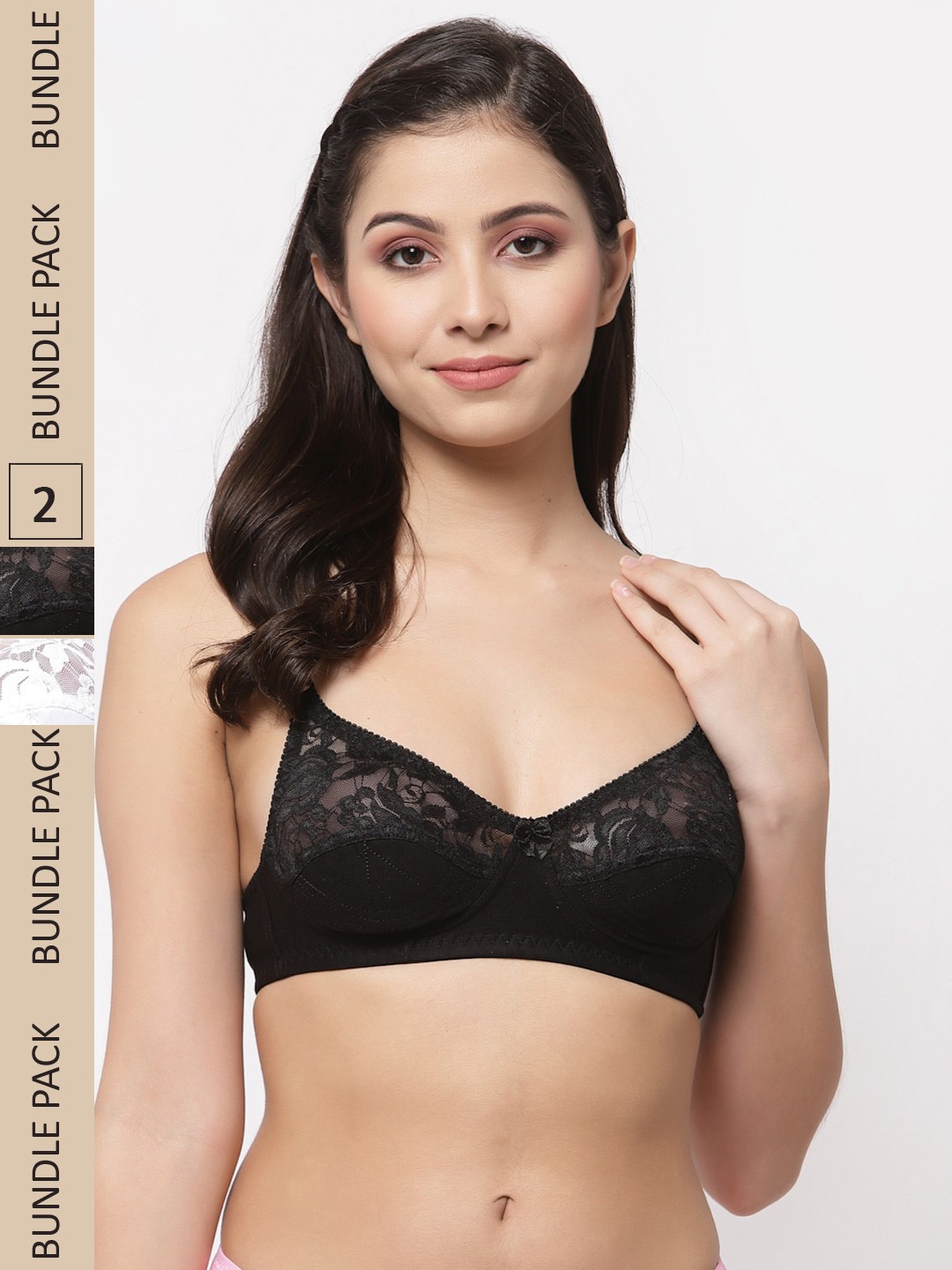 

College Girl Black & White Pack Of 2 Floral Non Padded Underwired Cotton Bralette Bras