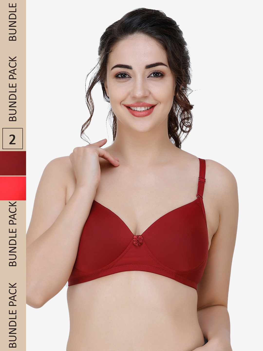 

College Girl Maroon & Red Pack Of 2 Non-Wired Lightly Padded Cotton Bra