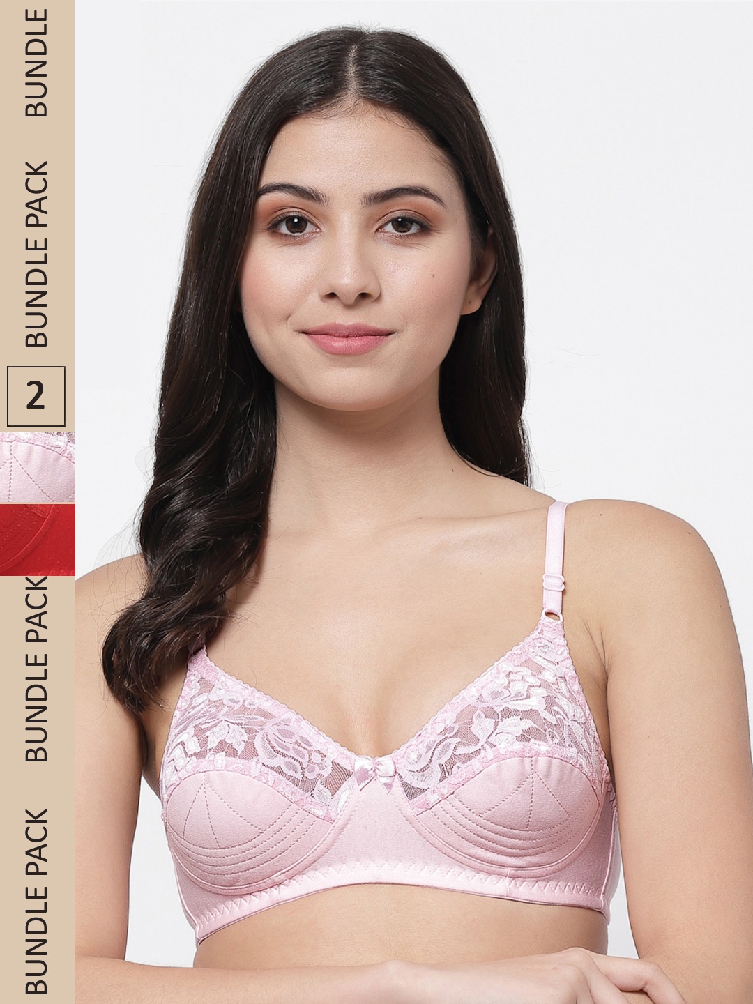 

College Girl Pink & Red Pack Of 2 Non Padded & Non-Wired Cotton Bra
