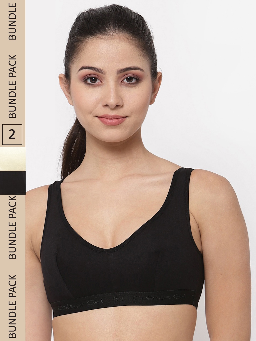 

College Girl Black & Cream-Coloured Pack Of 2 Non-Wired Non Padded Cotton Bra