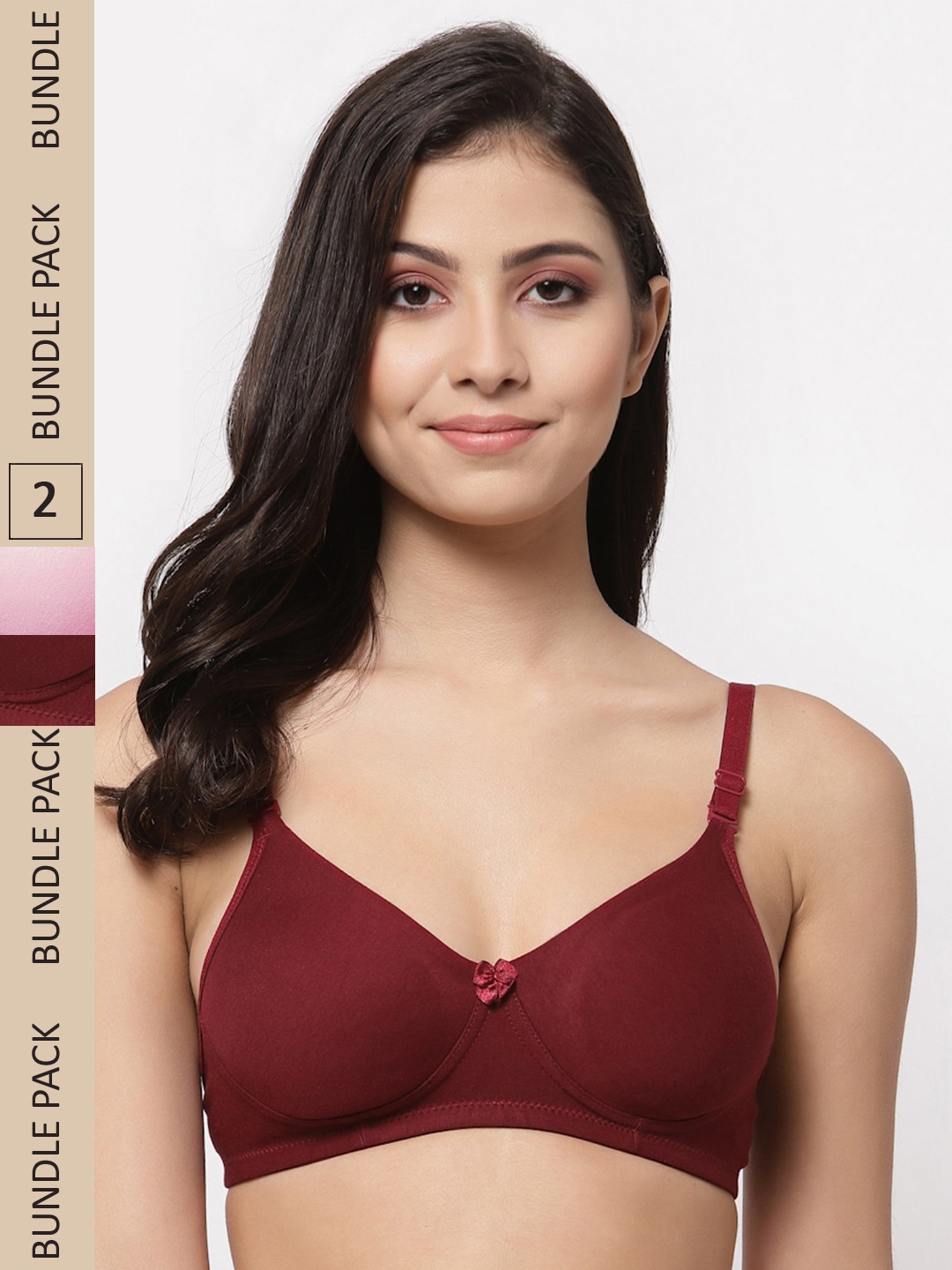 

College Girl Maroon & Pink Pack Of 2 Non-Wired Lightly Padded Cotton Bra