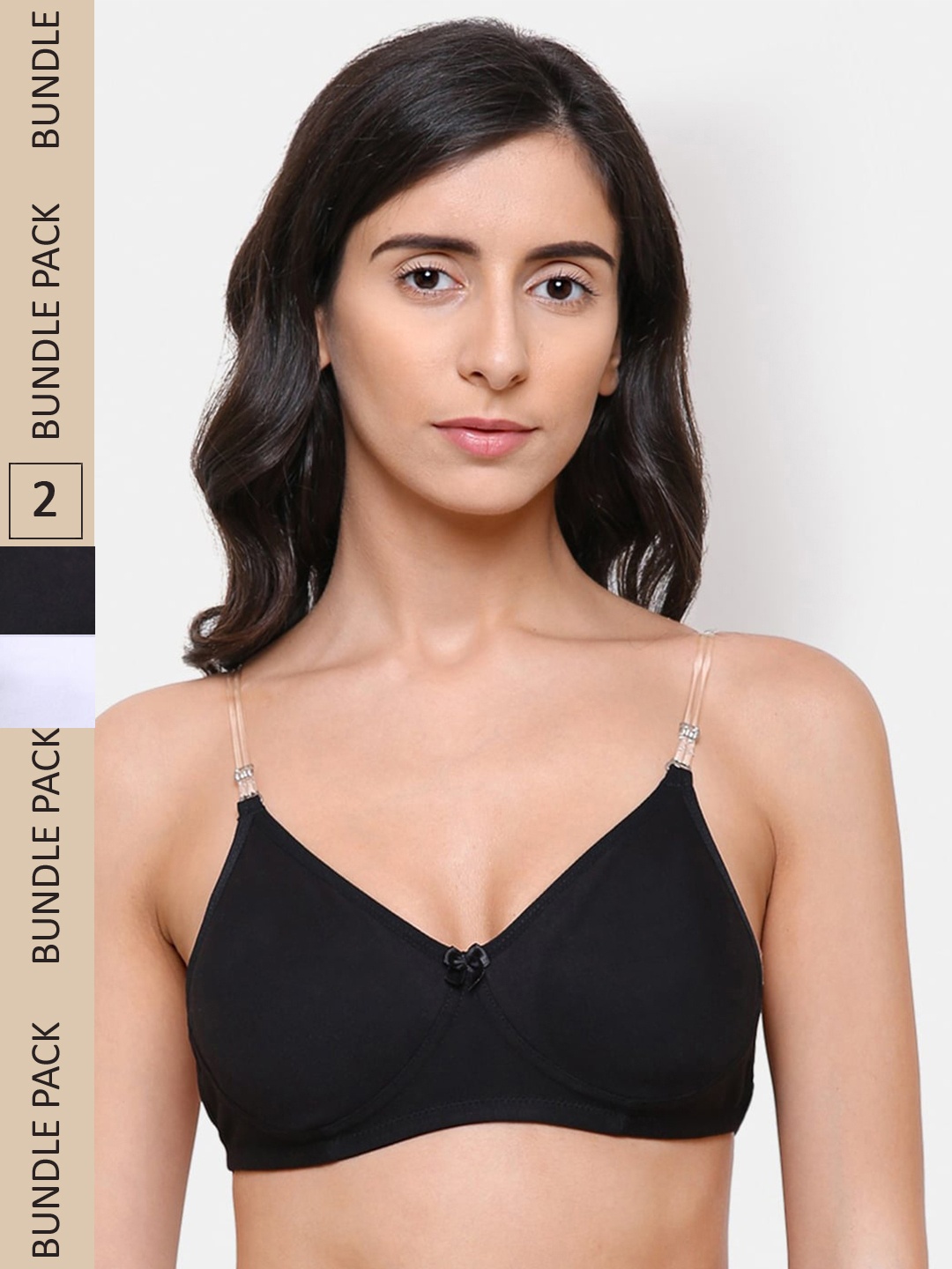 

College Girl Black & White Pack Of 2 Non Padded & Non-Wired Cotton Bra