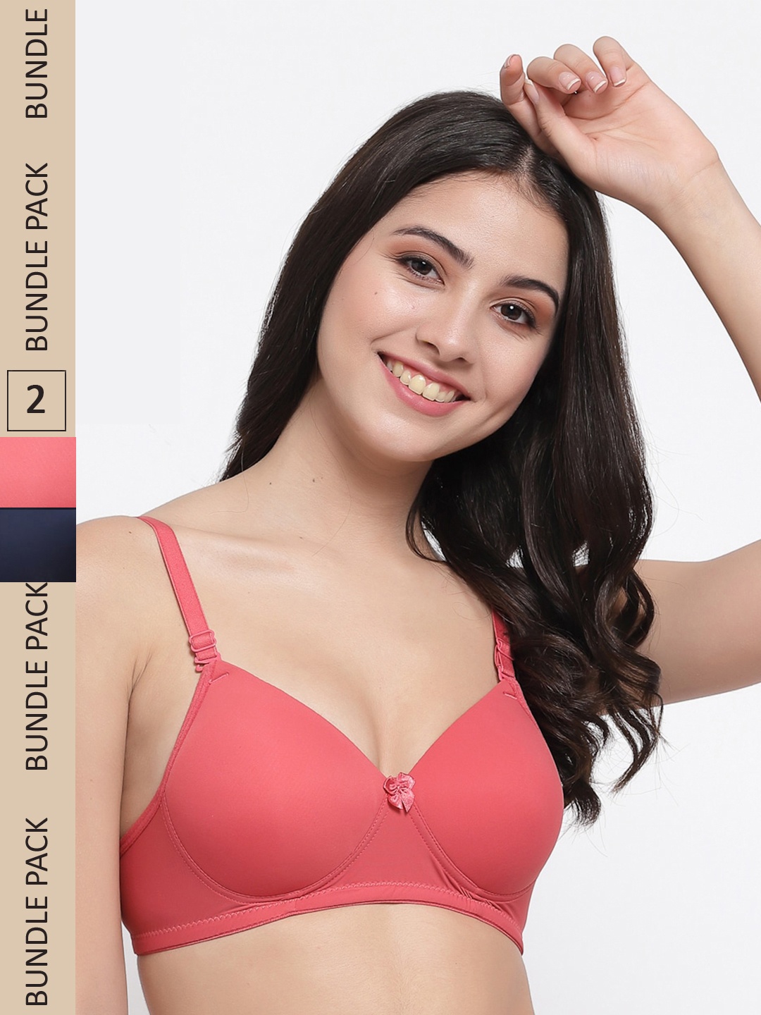 

College Girl Pink & Navy Blue Pack Of 2 Underwired Lightly Padded Cotton Bra