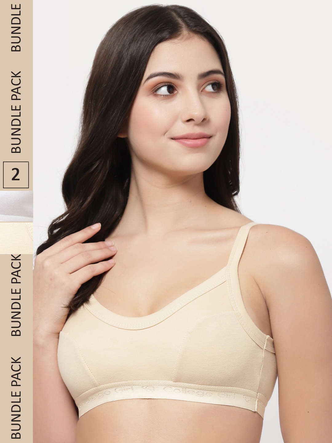 

College Girl Beige & White Pack Of 2 Non Padded & Underwired Cotton Bra