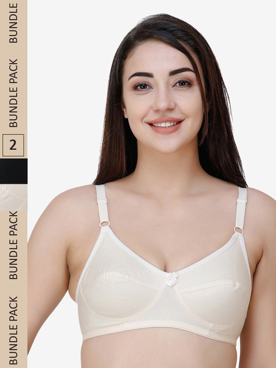 

College Girl Beige & Black Pack Of 2 Non Padded & Underwired Cotton Bra